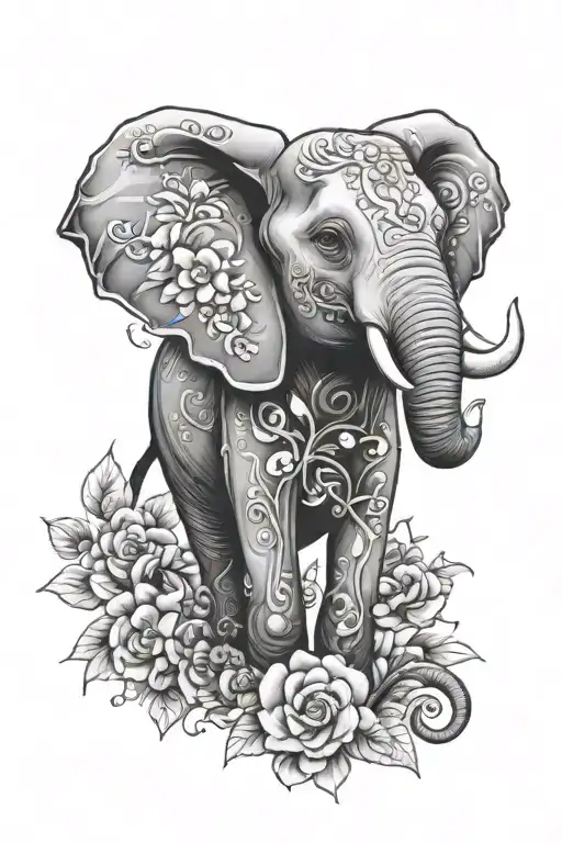 elephant with flowers incorporating music   tattoo design idea