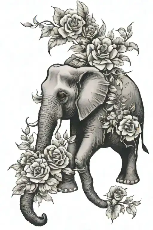 elephant surrounded with flowers incorporating music to go on forearm  tattoo design idea