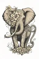 elephant with flowers incorporating music note intertwined tattoo design idea