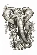 elephant with flowers incorporating music note intertwined tattoo design idea