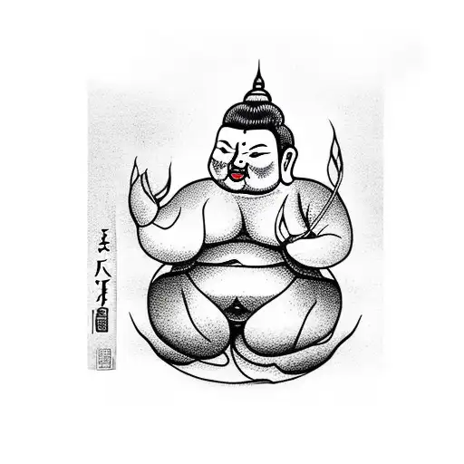 fat Buddha hiking through bamboo tattoo design idea