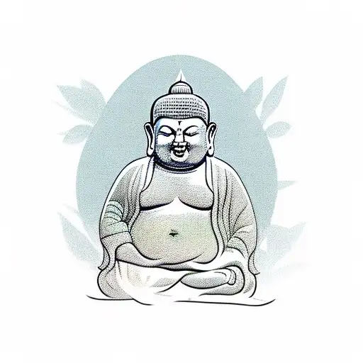 fat Buddha hiking through bamboo tattoo design idea