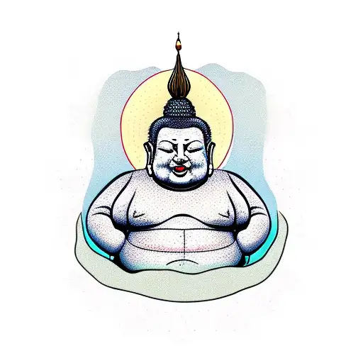 fat Buddha walking through bamboo tattoo design idea