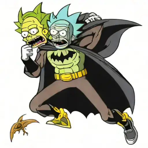 Rick e Morty + Simpsons dressed up as Batman tattoo design idea