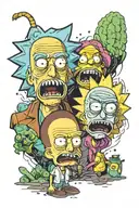 Rick e Morty + Simpson face tattoo design idea