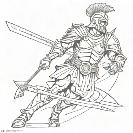 Design a sleek and modern interpretation of a Roman gladiator, using sketch style to create a dynamic and fluid composition tattoo design idea