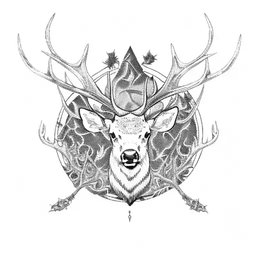 elk horns with western design tattoo design idea
