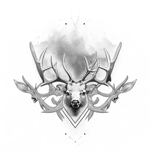 elk horns with western design cross tattoo design idea