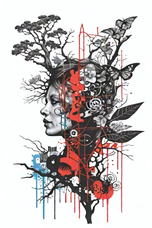 face tree ruler 20cm long hair tattoo design idea