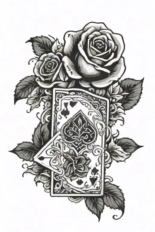 roses and blackjack cards tattoo design idea