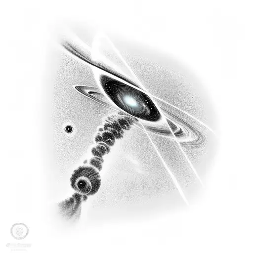 cybernetic forearm inside astronomical Black hole  tattoo design idea