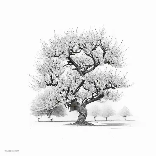 sinlge apple tree branch surrounded by flowers tattoo design idea