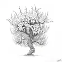 apple tree branch surrounded by flowers tattoo design idea