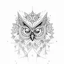 An intricate design featuring a wise owl perched on a branch surrounded by sailor birds tattoo design idea