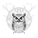 An intricate design featuring a wise owl perched on a branch surrounded by sailor birds tattoo design idea