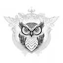 An intricate design featuring a wise owl perched on a branch surrounded by sailor birds tattoo design idea