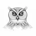 An intricate design featuring a wise owl perched on a branch surrounded by sailor birds tattoo design idea