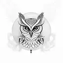 An intricate design featuring a wise owl perched on a branch surrounded by sailor birds tattoo design idea