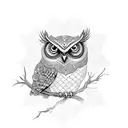 An intricate design featuring a wise owl perched on a branch surrounded by sailor birds tattoo design idea