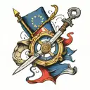 European union flag in his stomach open book sickle and hammer  tattoo design idea