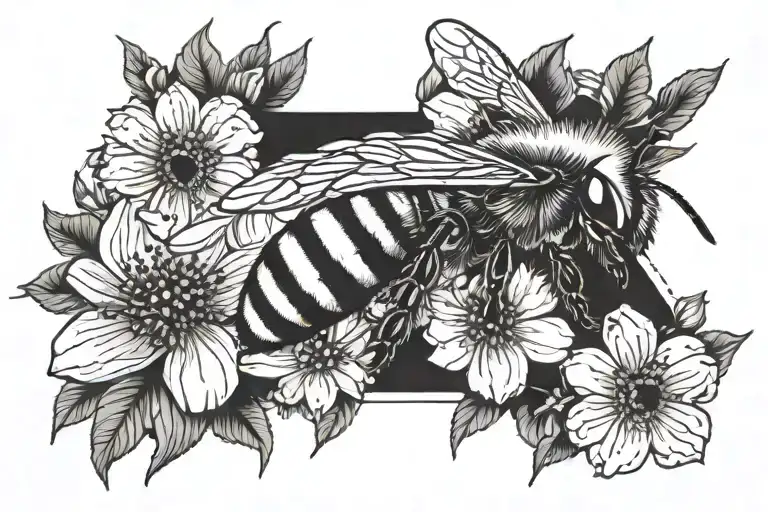 bee, flower, hive tattoo design idea