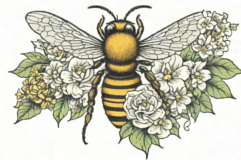 bee, flower, hive tattoo design idea