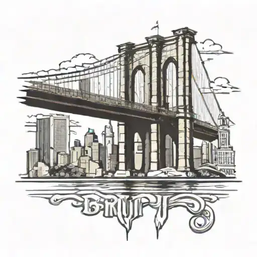 tattoo featuring the iconic Brooklyn Bridge against the backdrop of the New York City skyline, with elements like the Br tattoo design idea