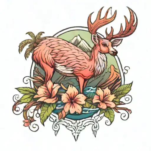 flamingo mountain ali deer tattoo design idea