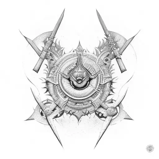 hindu trinity weapon combination tattoo design idea