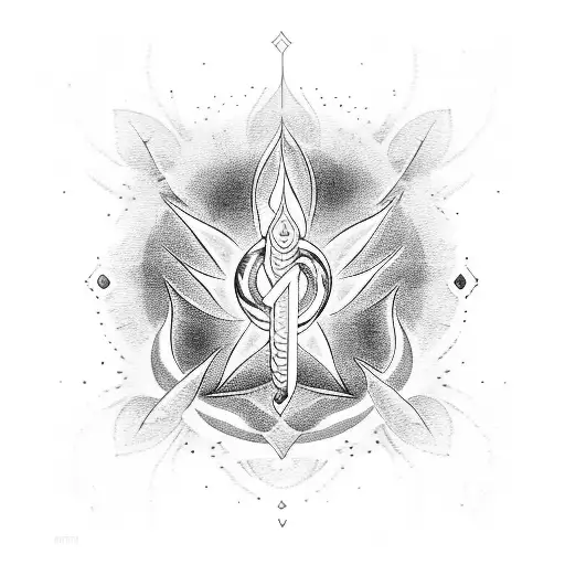trishul, sudarshan chakra, brahmastra combination  tattoo design idea