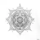 trishul, sudarshan chakra, brahmastra combination  tattoo design idea