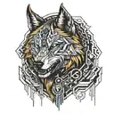angry Wolf head with broken chains on the neck tattoo design idea