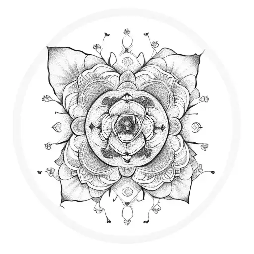 mandala with prim roses and butterfly tattoo design idea