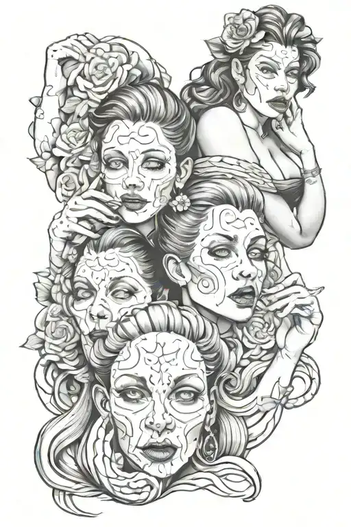 see no evil, hear no evil, speak no evil , women sexy  tattoo design idea