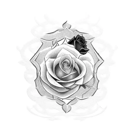 T/C cattle brand style with filigree letters and red rose at the center of the slash tattoo design idea