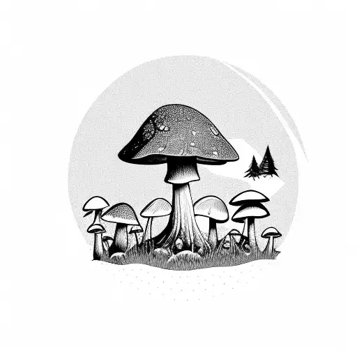 nature landscape mushrooms deer tattoo design idea