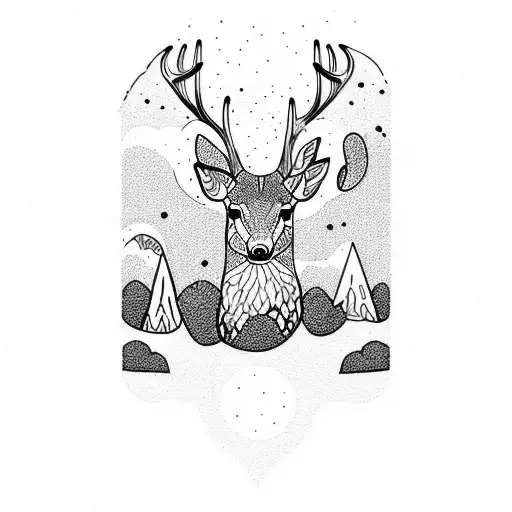 nature landscape mushrooms deer tattoo design idea
