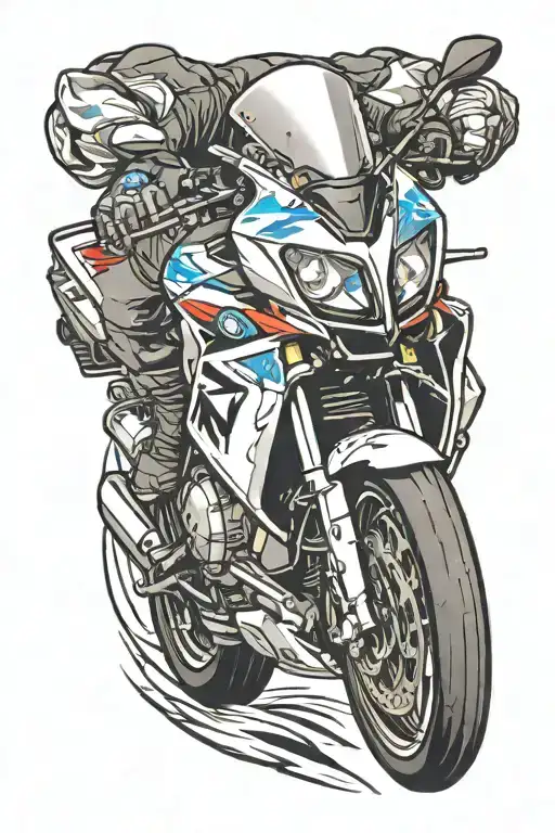 cartoon panel bmw s1000rr driving fast towards and outside of frame  tattoo design idea