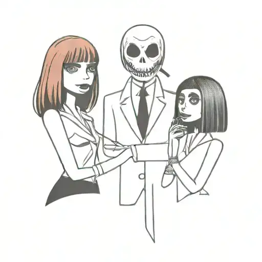 pulp fiction mia wallace, jack and sally skellington tattoo design idea