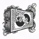 A stylized cassette tape with a breakdancer performing a headspin on top tattoo design idea