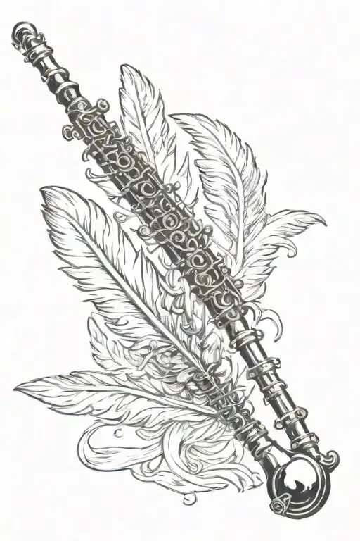 clarinet and feather sword tattoo design idea
