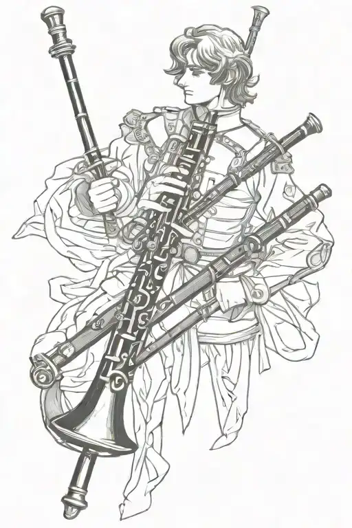clarinet and sword tattoo design idea