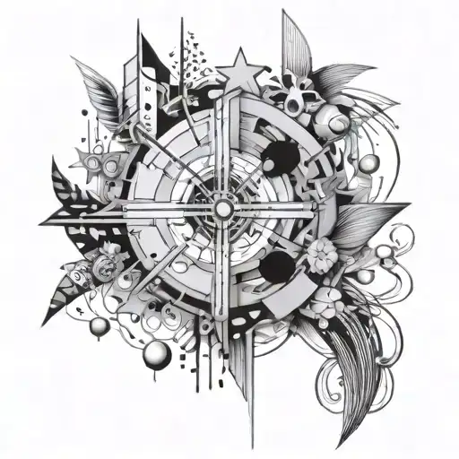 An abstract design incorporating elements from Tori Amos' album covers in a cohesive composition tattoo design idea