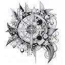 An abstract design incorporating elements from Tori Amos' album covers in a cohesive composition tattoo design idea