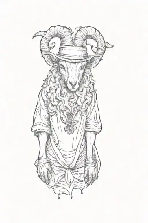 a lamb with the head of a dead evil wolf as a cap. little padding and high quality shadows tattoo design idea