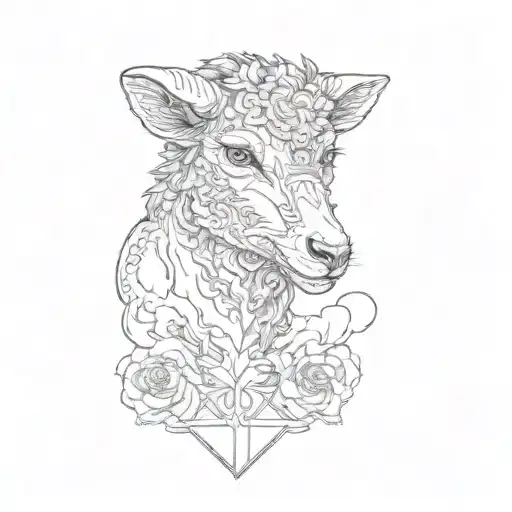 the head of a lamb with the head of a dead evil wolf on top of it. low fill and high quality shadows  tattoo design idea