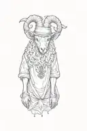 a lamb with the head of a dead evil wolf as a cap. little padding and high quality shadows tattoo design idea