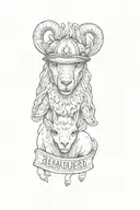 a lamb with the head of a dead evil wolf as a cap. little padding and high quality shadows tattoo design idea