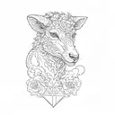 the head of a lamb with the head of a dead evil wolf on top of it. low fill and high quality shadows  tattoo design idea