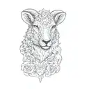 the head of a lamb with the head of a dead evil wolf on top of it. low fill and high quality shadows  tattoo design idea